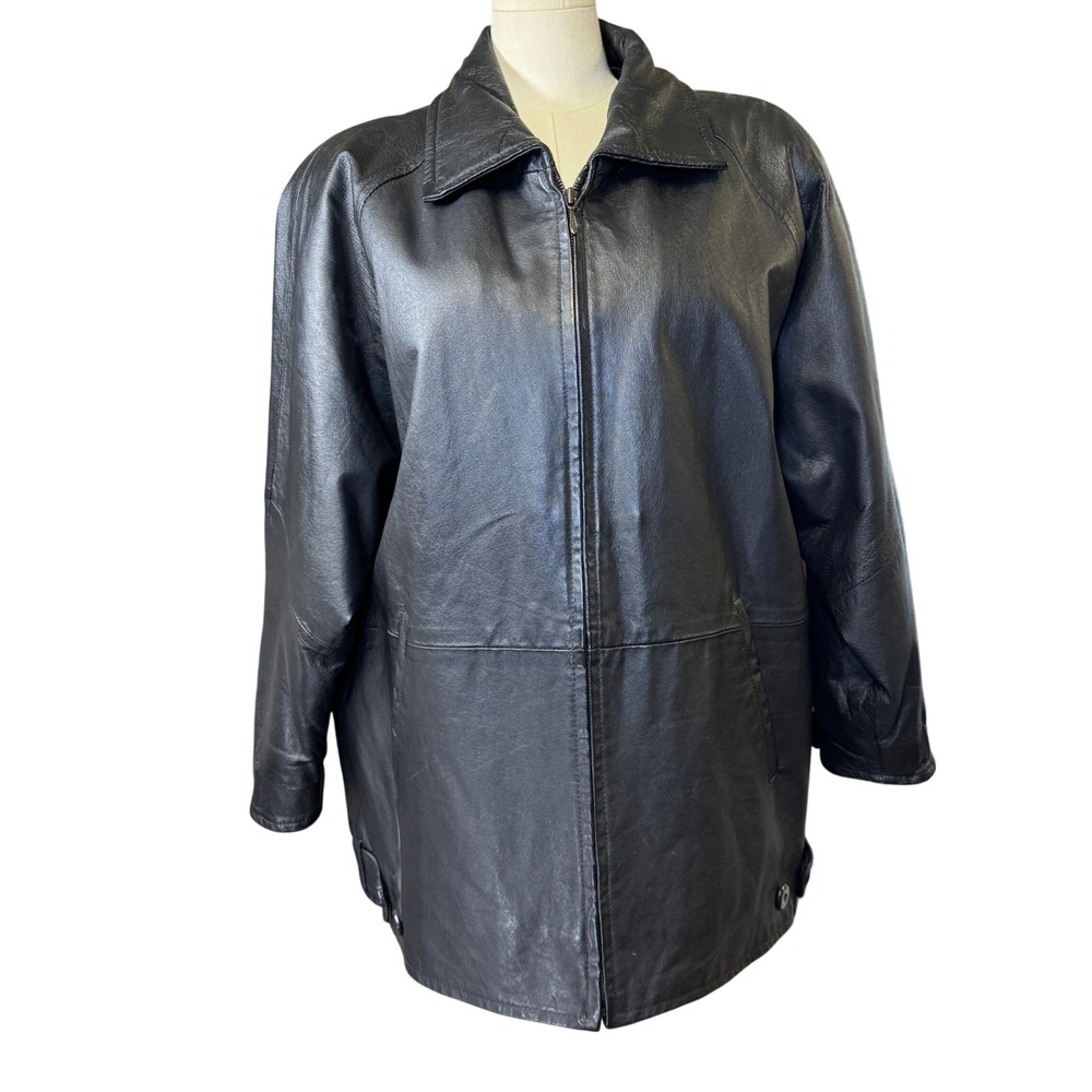 Venezia Leathers Black 100% Leather Quilted Zip Jacket Coat Plus Size 18/20